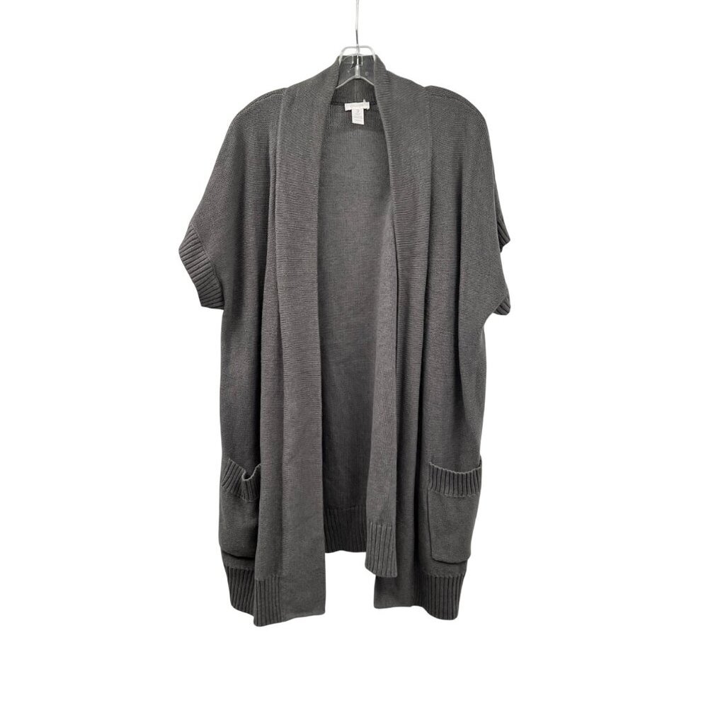 Chico's Womens Short Sleeve Knit Cardigan Open Front Gray Size XL